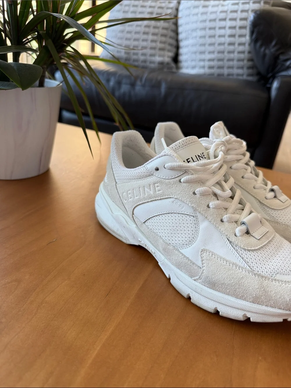 Celine Cream Mesh & Suede Trainer Sneakers - Picture 4 of 8